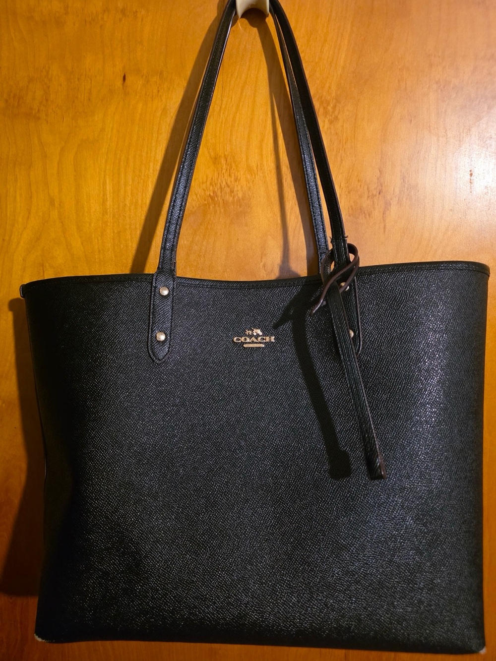 Coach Black Saffiano Tote with Gold Logo